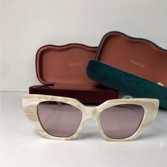 New Authentic GUCCI Crystal Embellished Cat Eye GG0641S Sunglasses White - Picture 6 of 15